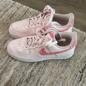 Nike Pink and Red Air Force 1 Sneakers